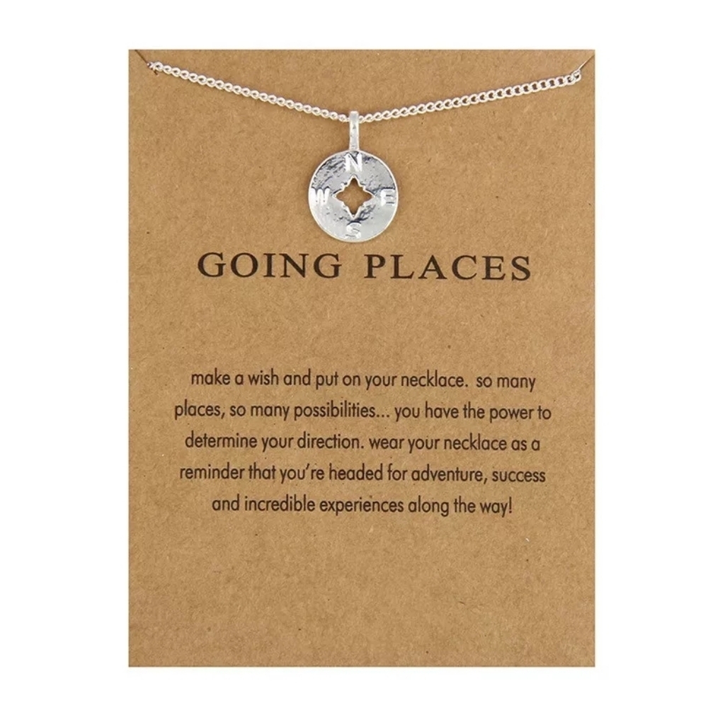 NEW Silver Compass "Going"‎ Places Pendant Necklace
